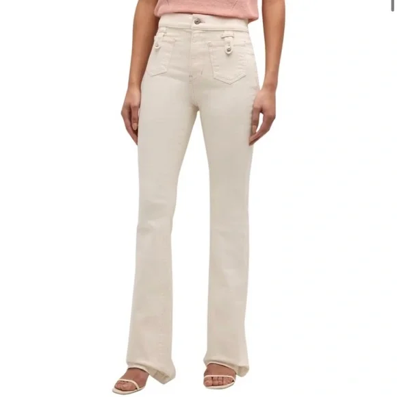 Veronica Beard Beverly flared jeans in cream denim. high rise, size 25 - Picture 2 of 9